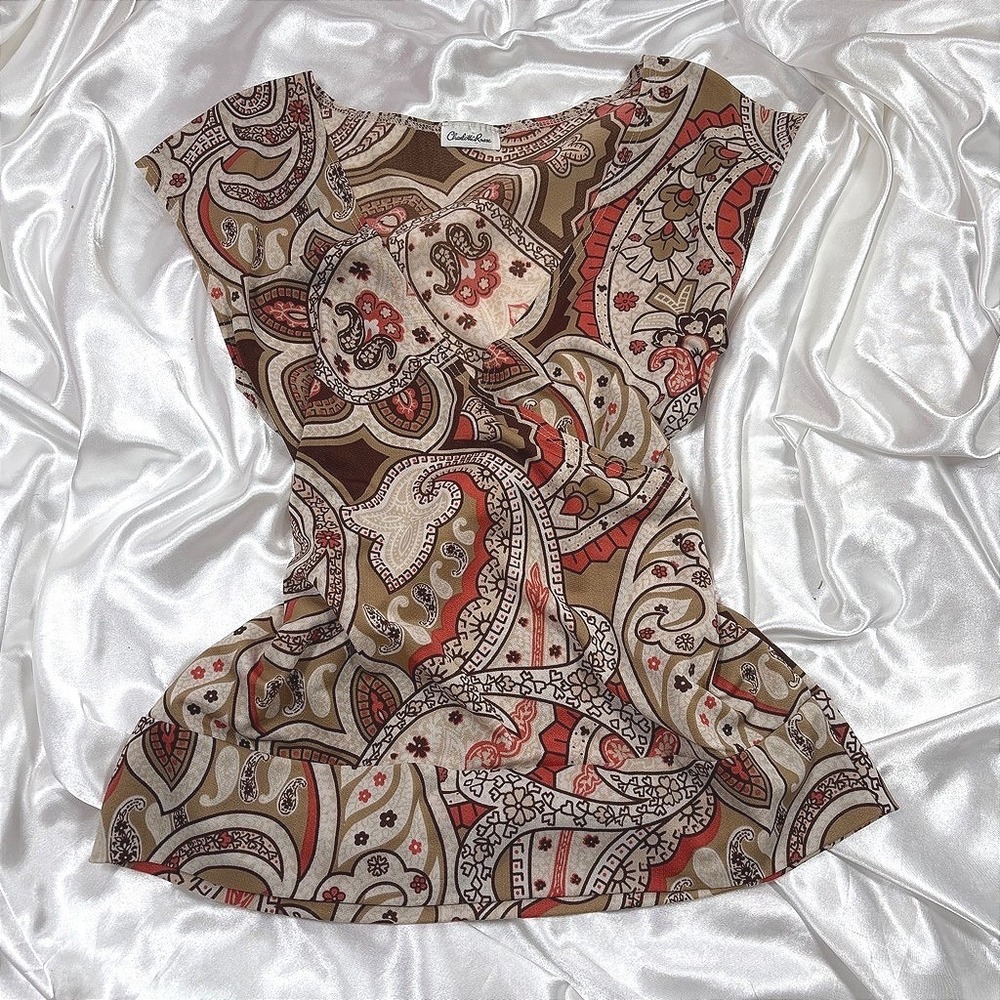 y2k Blouse Brown Excellent Charlotte Russe Paisley Sleeveless V-Neck Faux Wrap